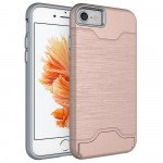 Wholesale iPhone 7 Card Holder Hybrid Case (Rose Gold)